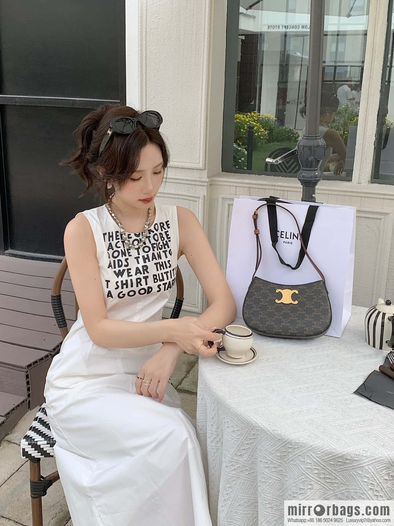 CELINE TILI medium logo printed cow leather (fabric) handbag 115702 monogram