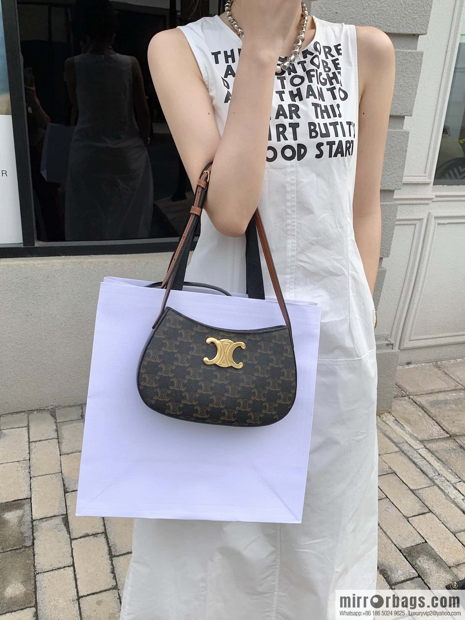 CELINE TILI medium logo printed cow leather (fabric) handbag 115702 monogram