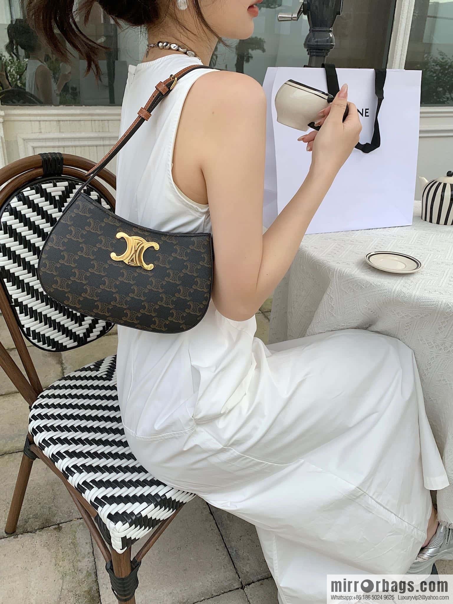 CELINE TILI medium logo printed cow leather (fabric) handbag 115702 monogram
