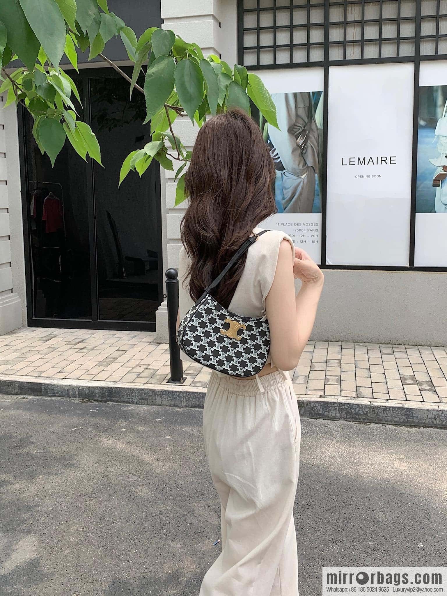 CELINE TILI medium logo printed cow leather (fabric) handbag 115702 black and white flower