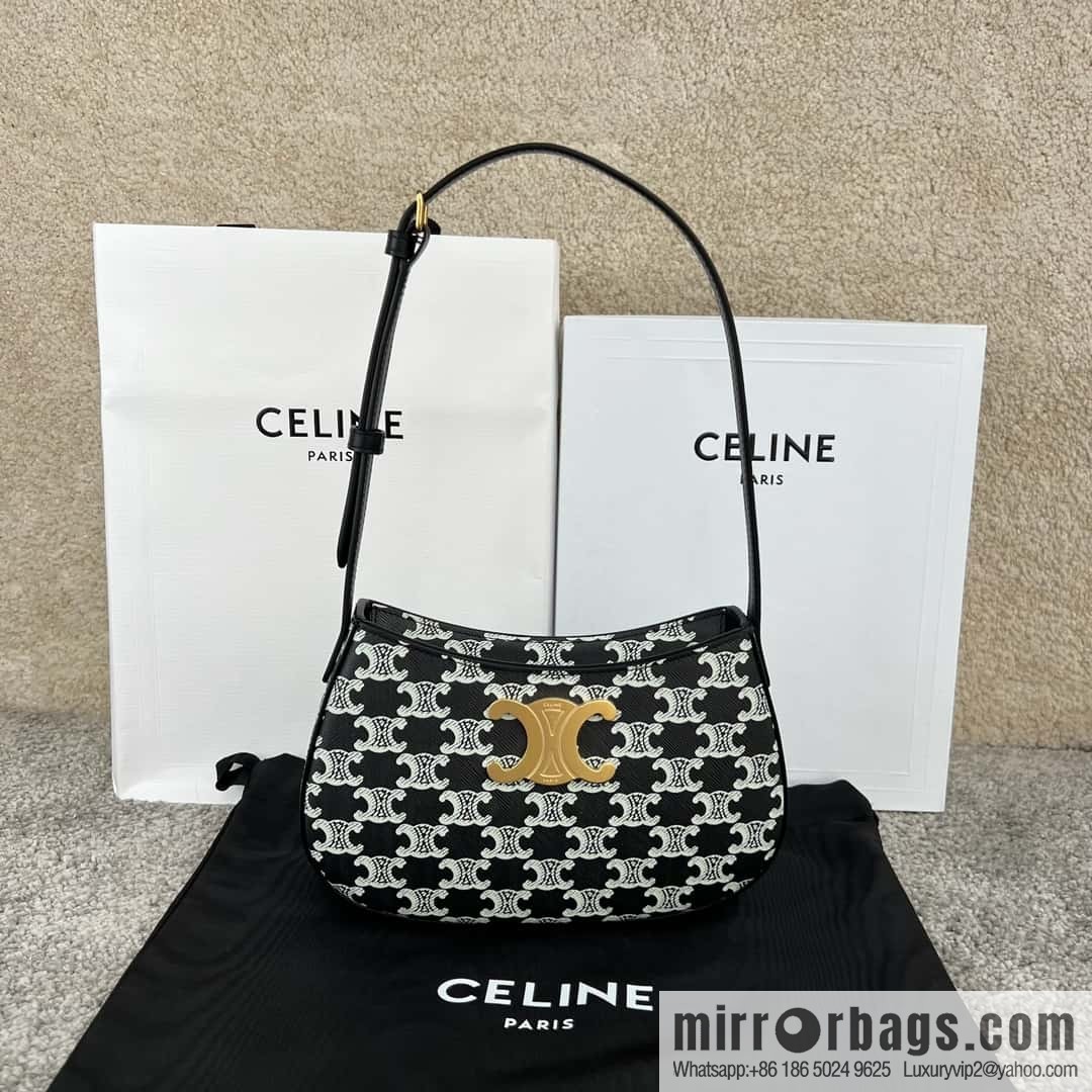 CELINE TILI medium logo printed cow leather (fabric) handbag 115702 black and white flower