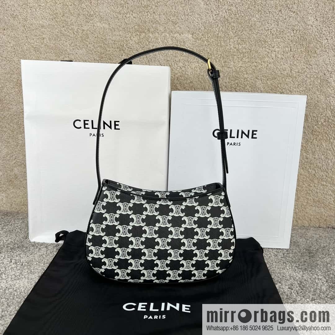CELINE TILI medium logo printed cow leather (fabric) handbag 115702 black and white flower