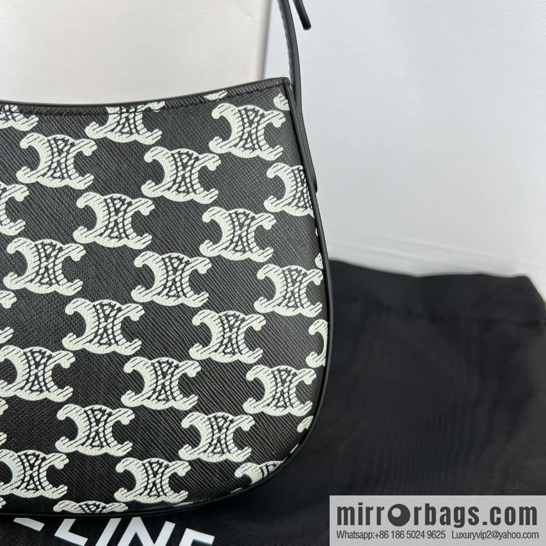 CELINE TILI medium logo printed cow leather (fabric) handbag 115702 black and white flower