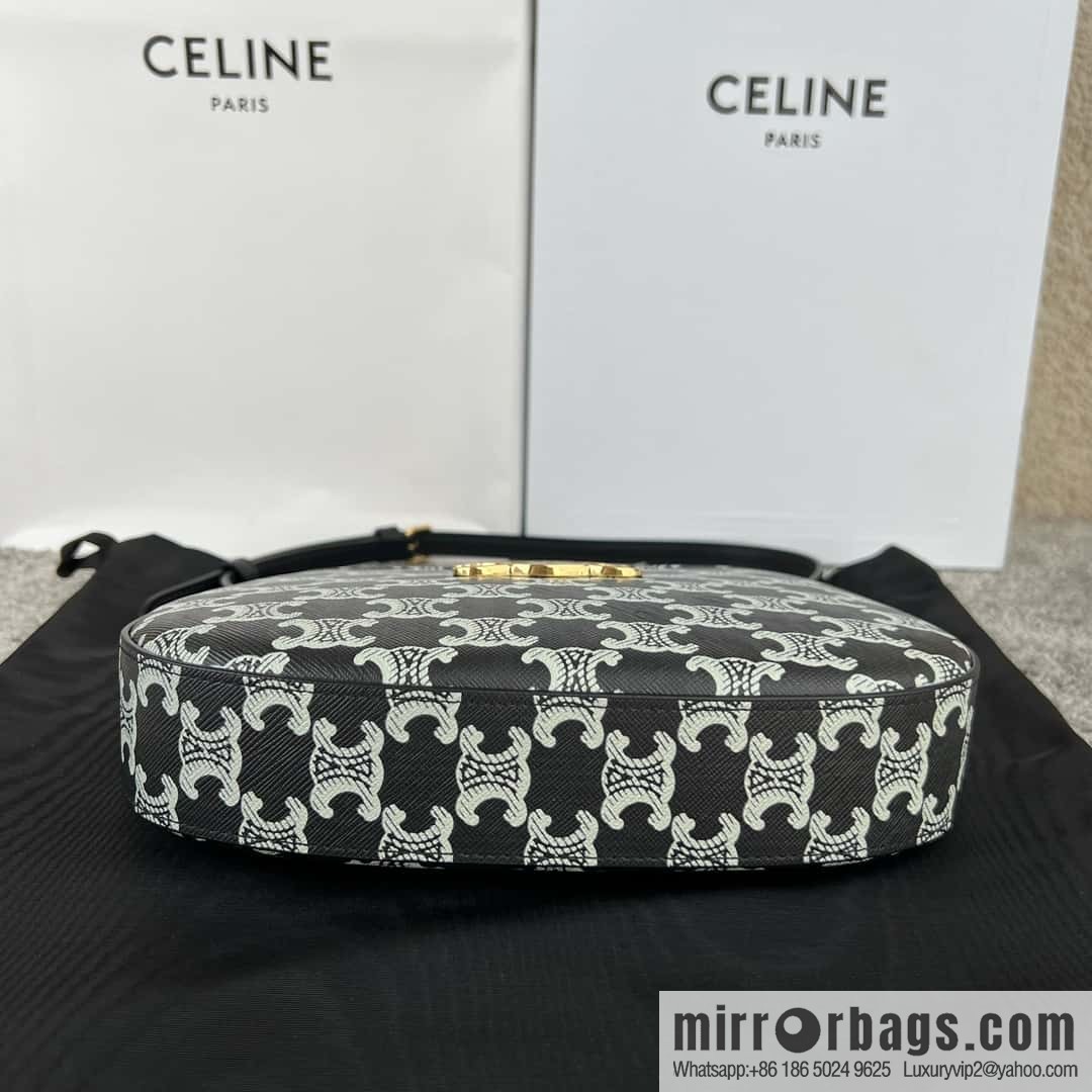 CELINE TILI medium logo printed cow leather (fabric) handbag 115702 black and white flower