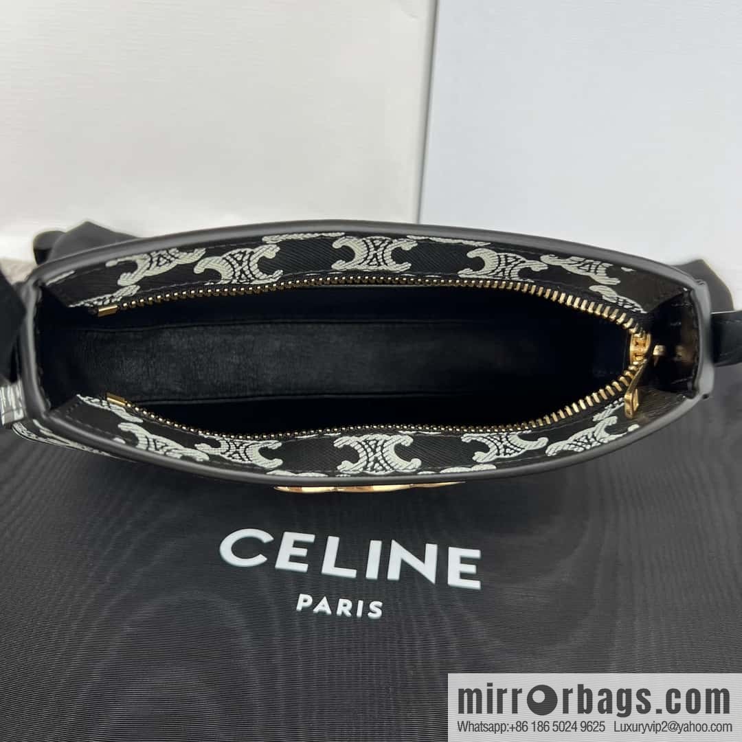 CELINE TILI medium logo printed cow leather (fabric) handbag 115702 black and white flower