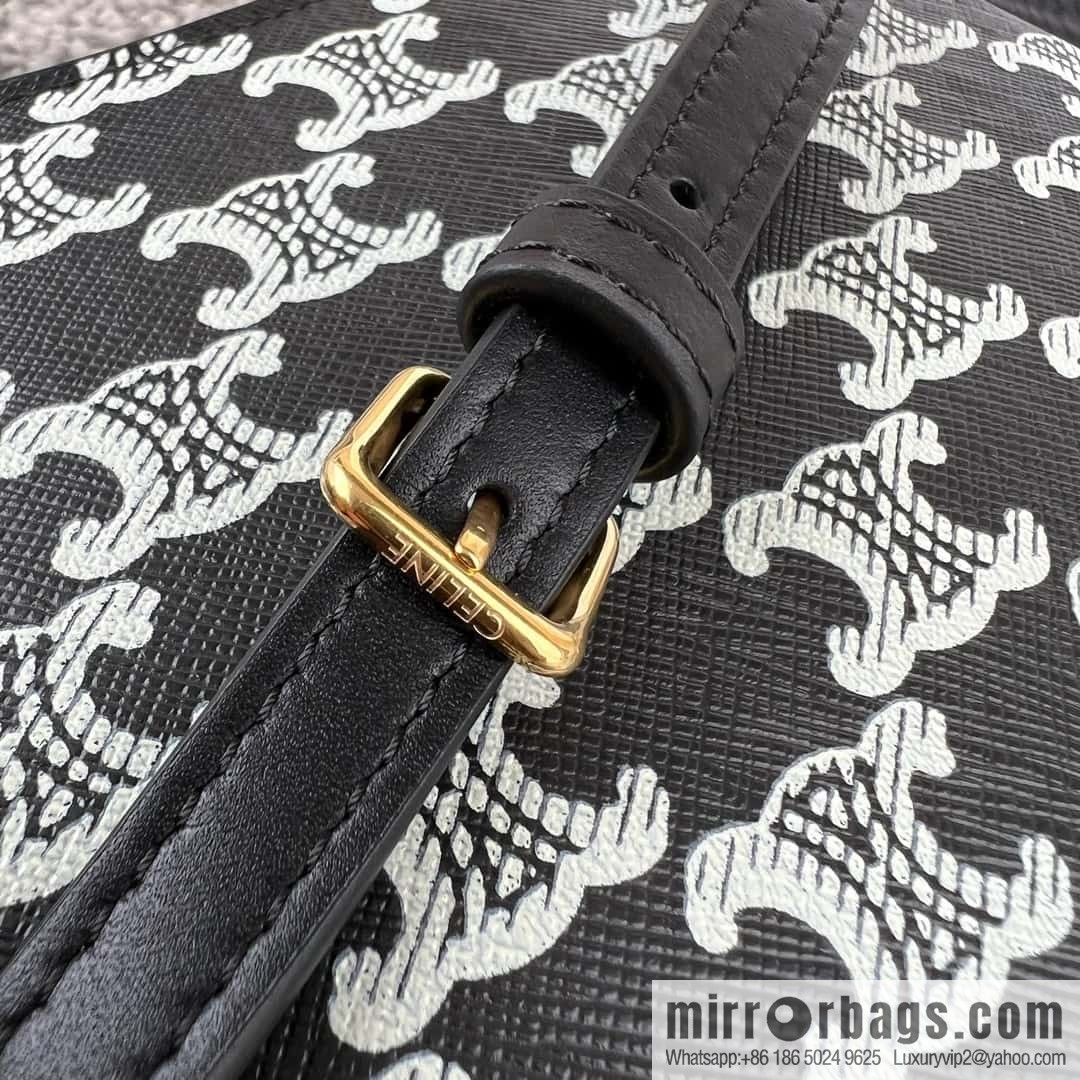 CELINE TILI medium logo printed cow leather (fabric) handbag 115702 black and white flower