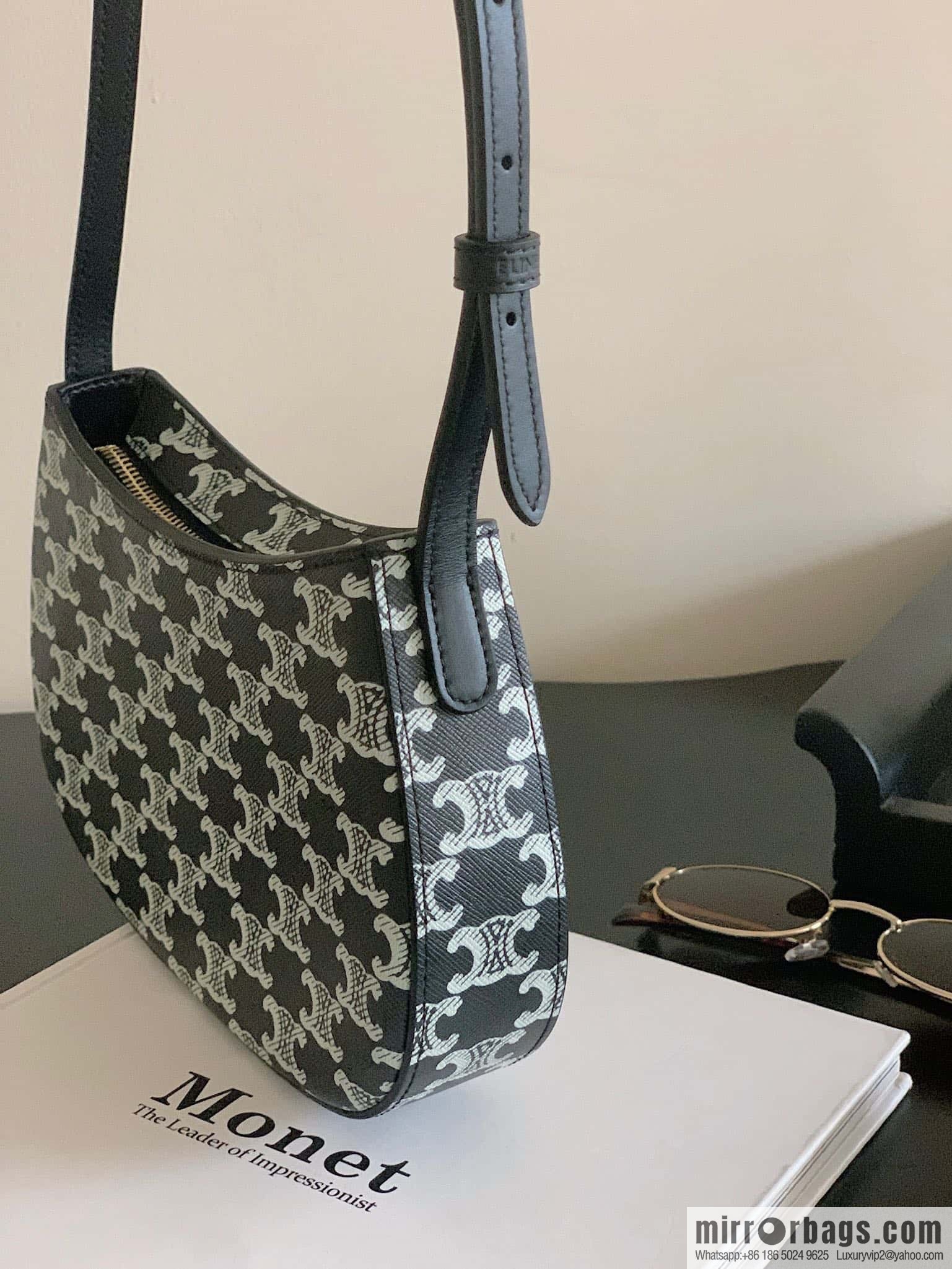 CELINE TILI medium logo printed cow leather (fabric) handbag 115702 black and white flower