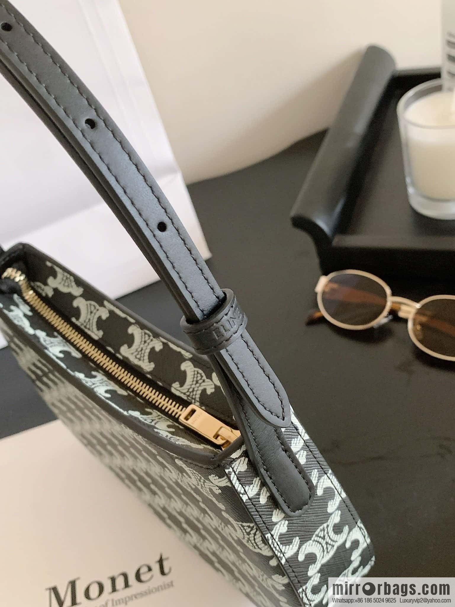 CELINE TILI medium logo printed cow leather (fabric) handbag 115702 black and white flower