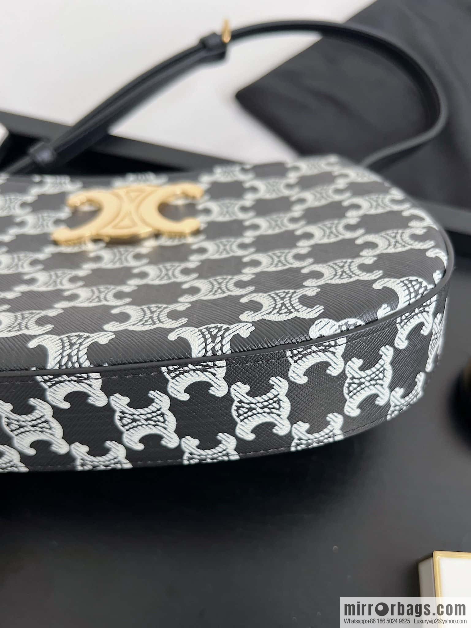 CELINE TILI medium logo printed cow leather (fabric) handbag 115702 black and white flower