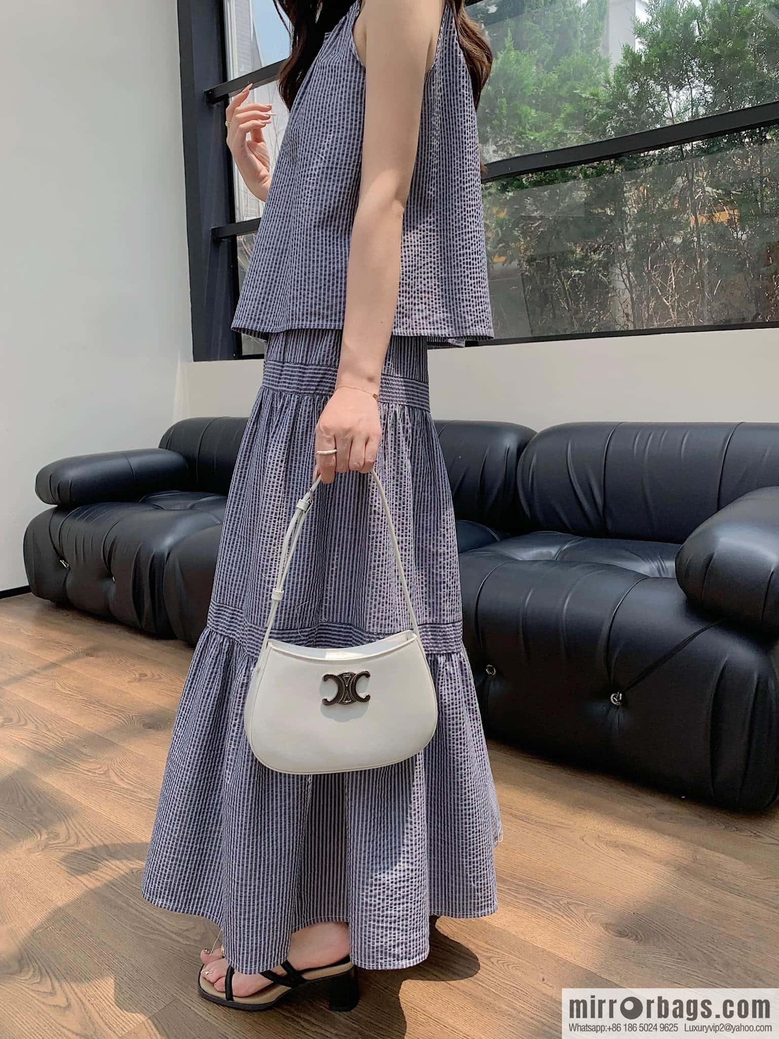 CELINE TILI Medium glossy cow leather (fabric) handbag 115703 white