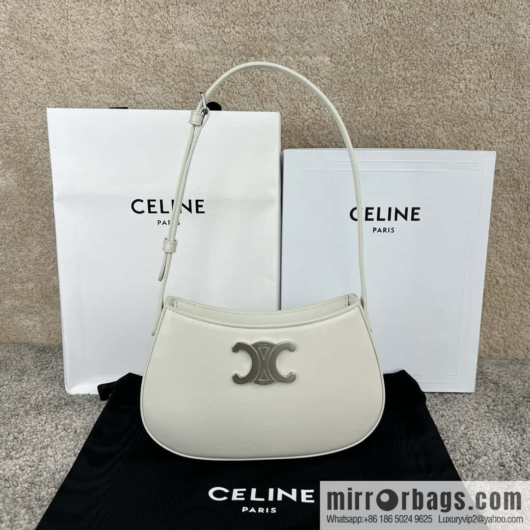 CELINE TILI Medium glossy cow leather (fabric) handbag 115703 white