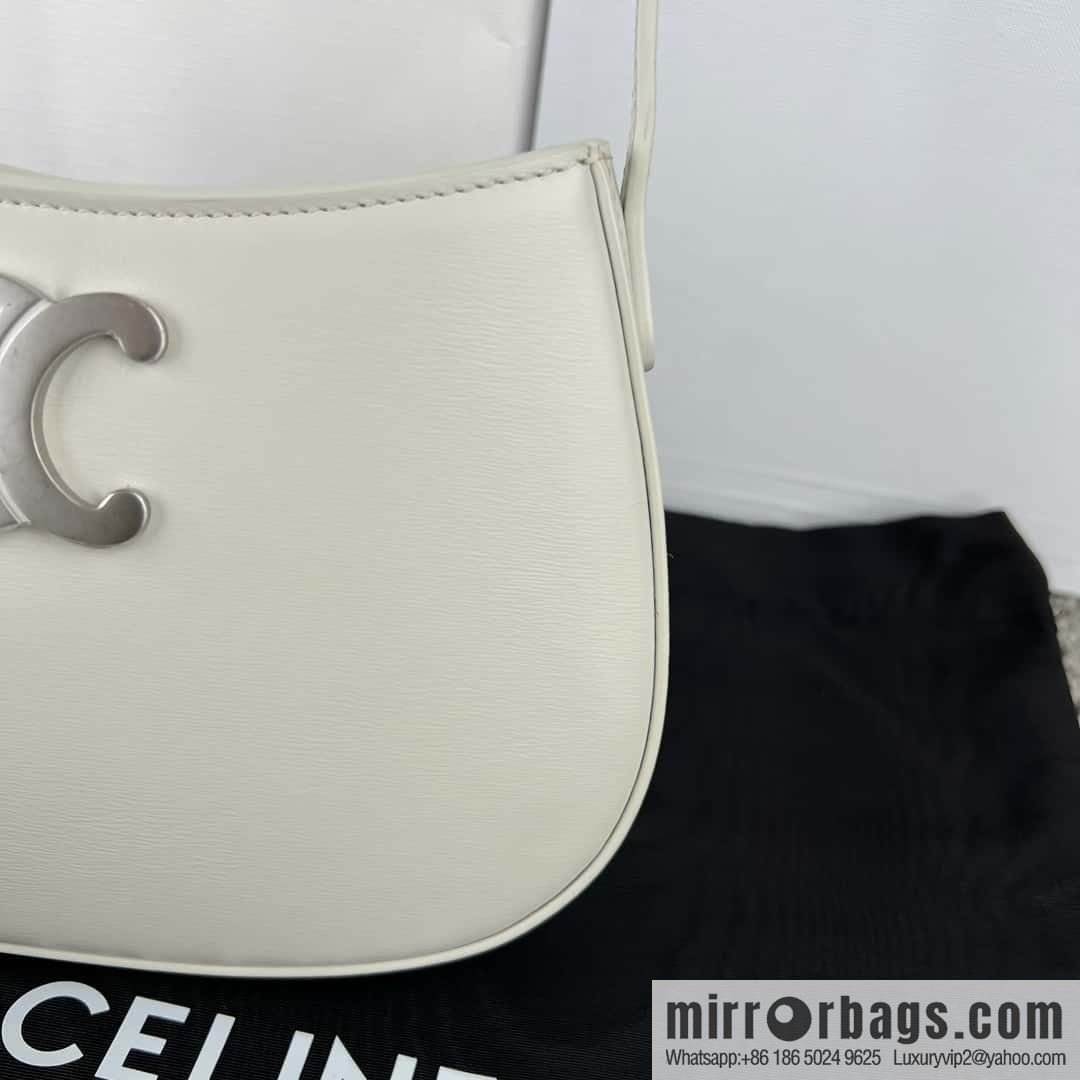 CELINE TILI Medium glossy cow leather (fabric) handbag 115703 white