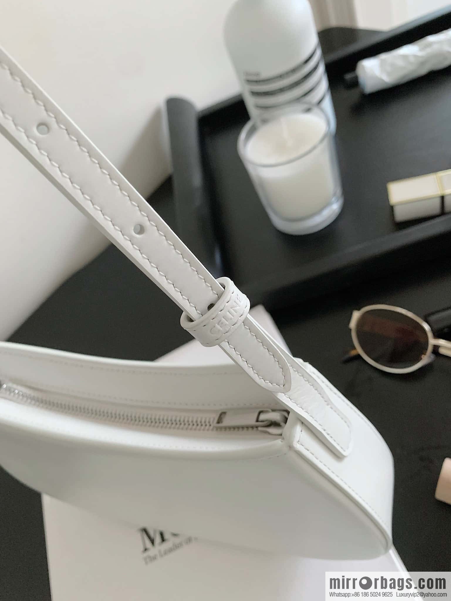 CELINE TILI Medium glossy cow leather (fabric) handbag 115703 white