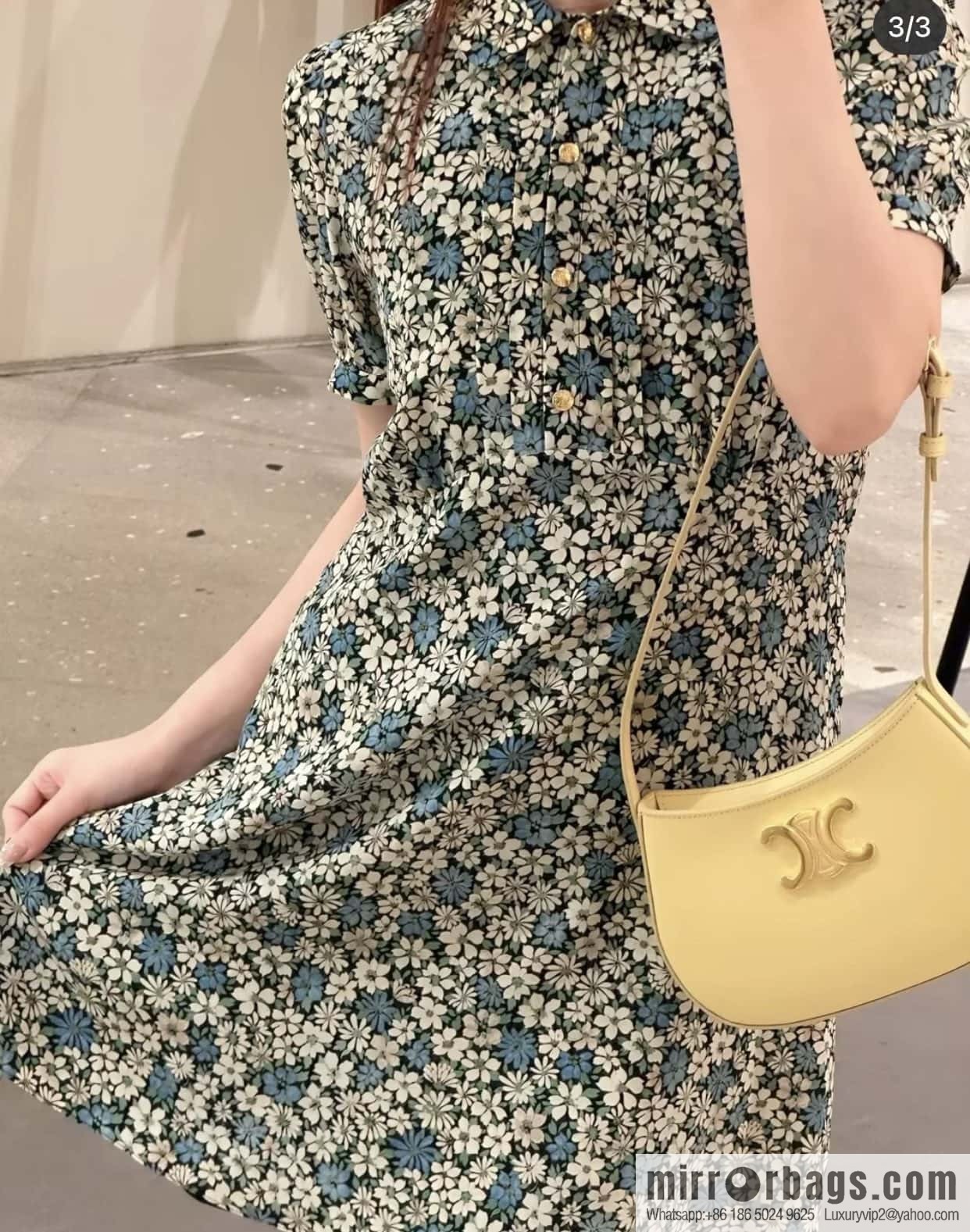 CELINE TILI medium glossy cow leather (fabric) handbag 115703 chrysanthemum
