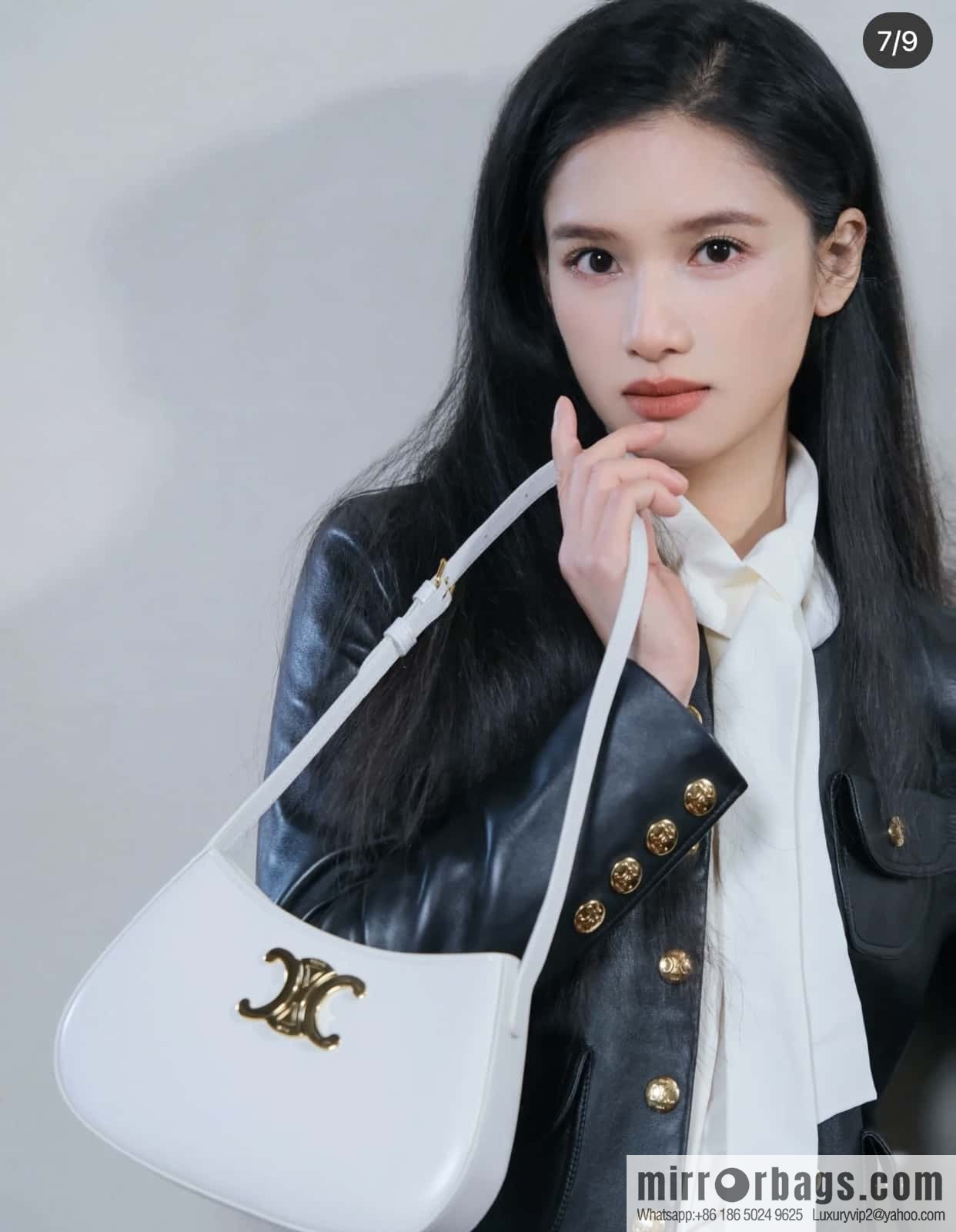 CELINE TILI Medium glossy cow leather (fabric) handbag 115703 white/gold buckle