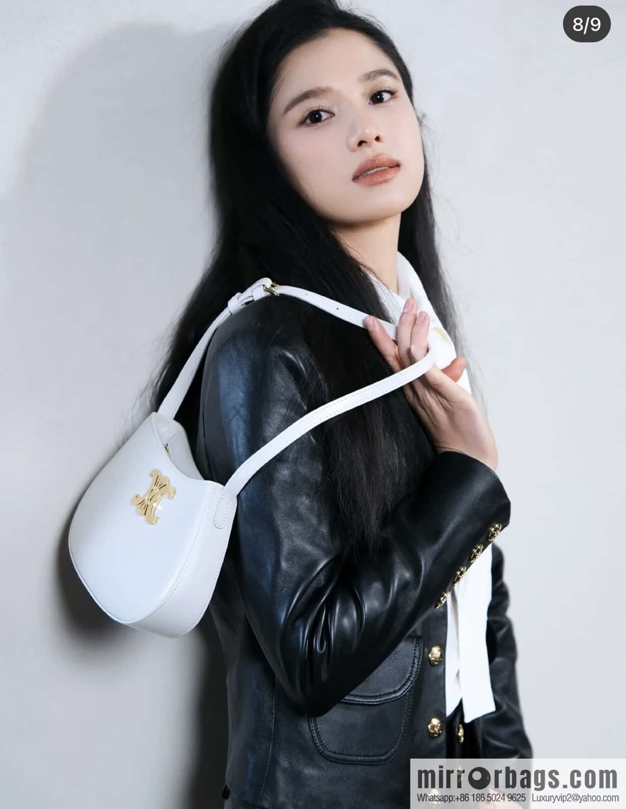 CELINE TILI Medium glossy cow leather (fabric) handbag 115703 white/gold buckle