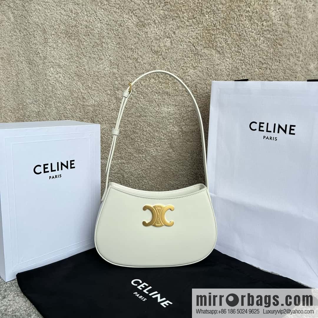 CELINE TILI Medium glossy cow leather (fabric) handbag 115703 white/gold buckle