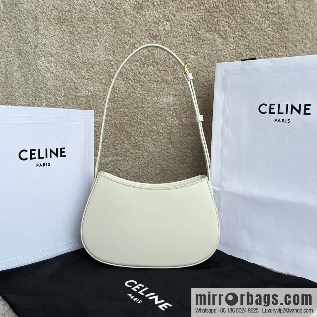 CELINE TILI Medium glossy cow leather (fabric) handbag 115703 white/gold buckle