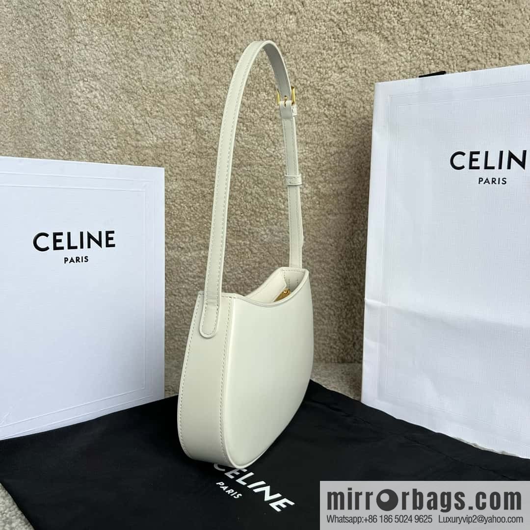 CELINE TILI Medium glossy cow leather (fabric) handbag 115703 white/gold buckle
