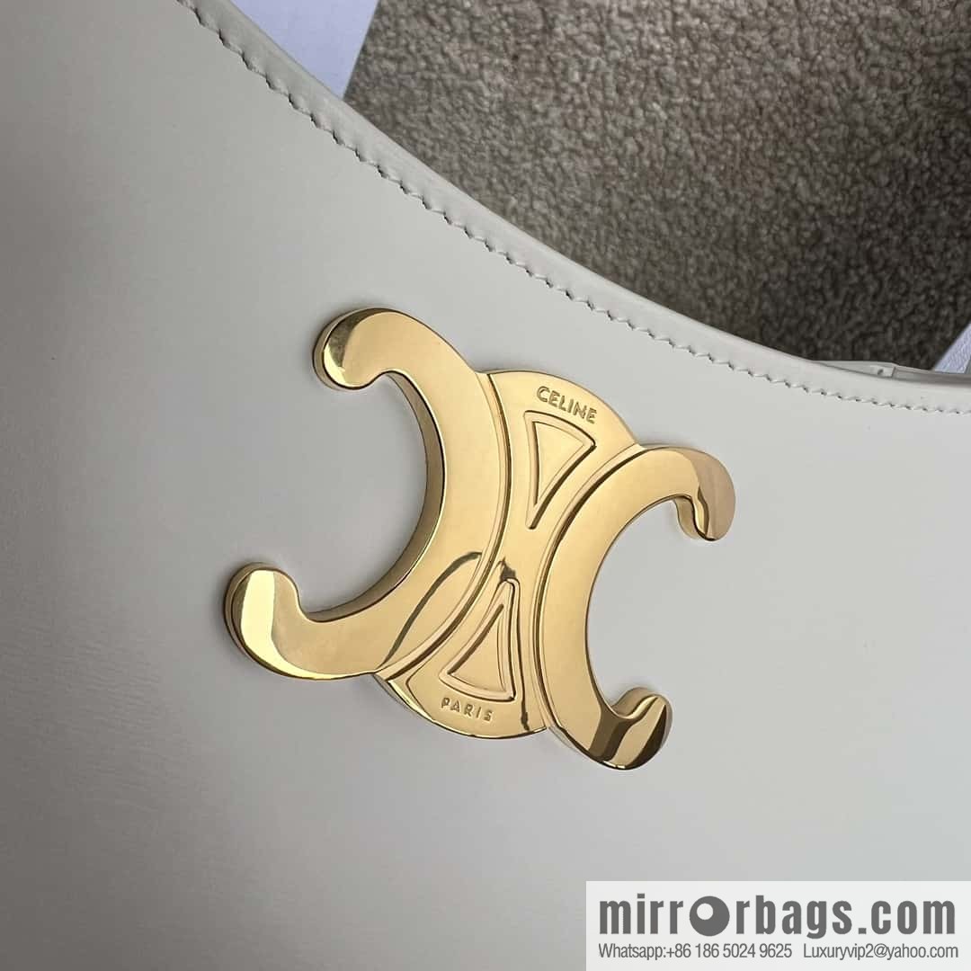 CELINE TILI Medium glossy cow leather (fabric) handbag 115703 white/gold buckle