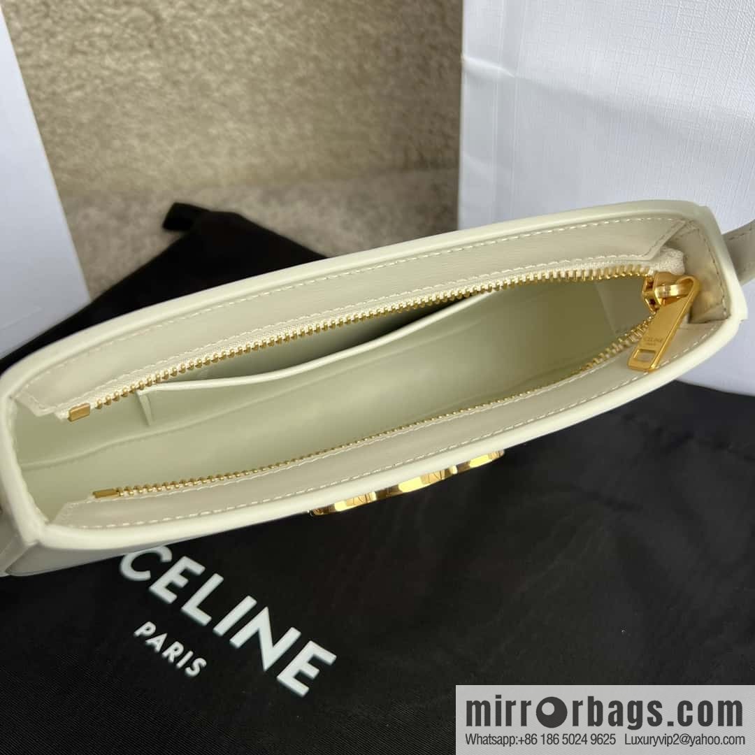 CELINE TILI Medium glossy cow leather (fabric) handbag 115703 white/gold buckle