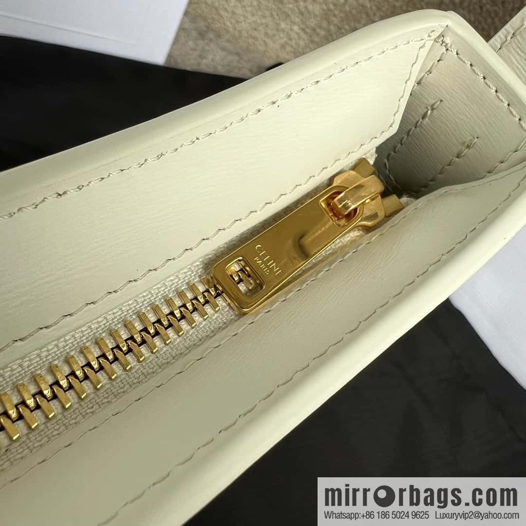 CELINE TILI Medium glossy cow leather (fabric) handbag 115703 white/gold buckle