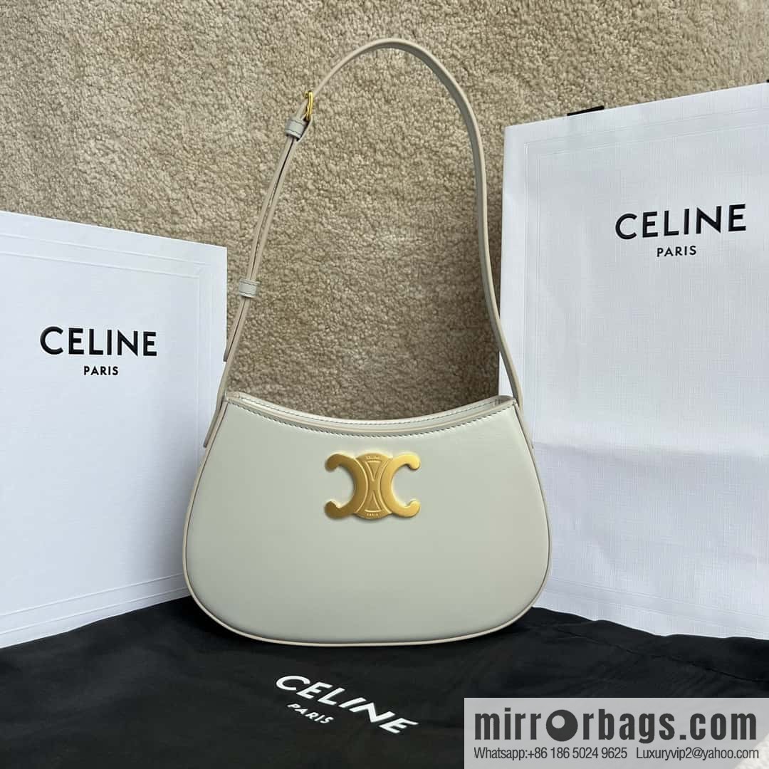 CELINE TILI Medium glossy cow leather (fabric) handbag 115703 cloud gray/gold buckle
