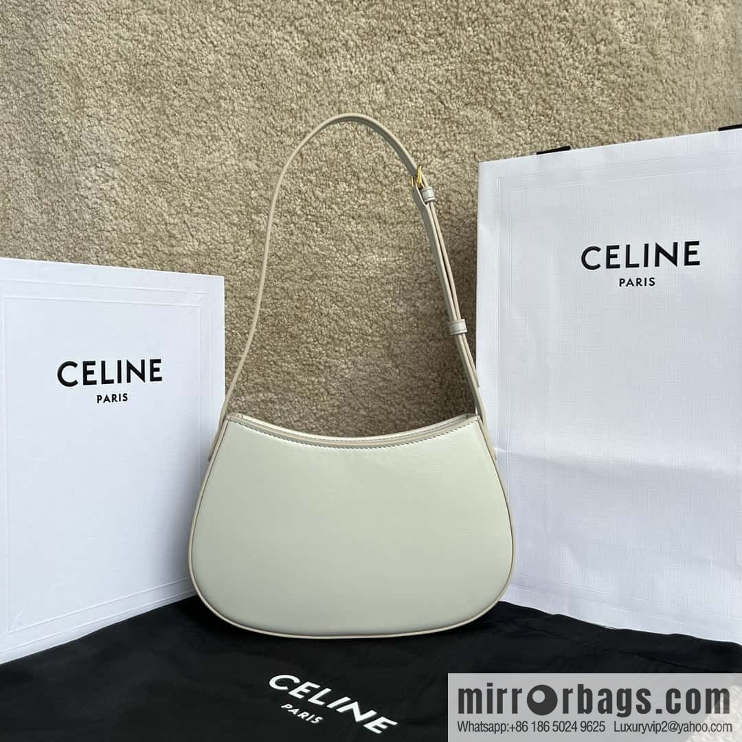 CELINE TILI Medium glossy cow leather (fabric) handbag 115703 cloud gray/gold buckle