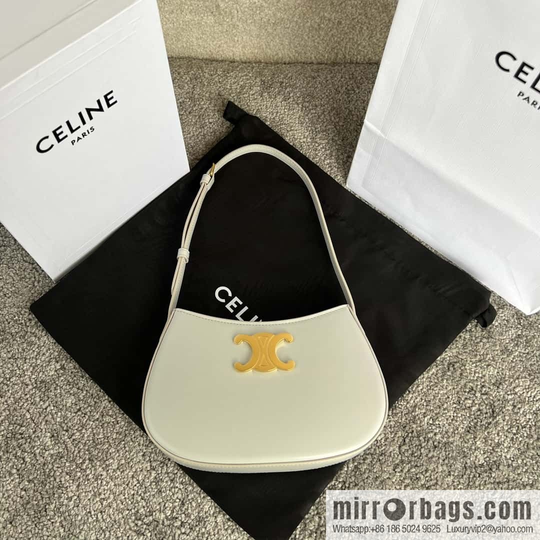 CELINE TILI Medium glossy cow leather (fabric) handbag 115703 cloud gray/gold buckle