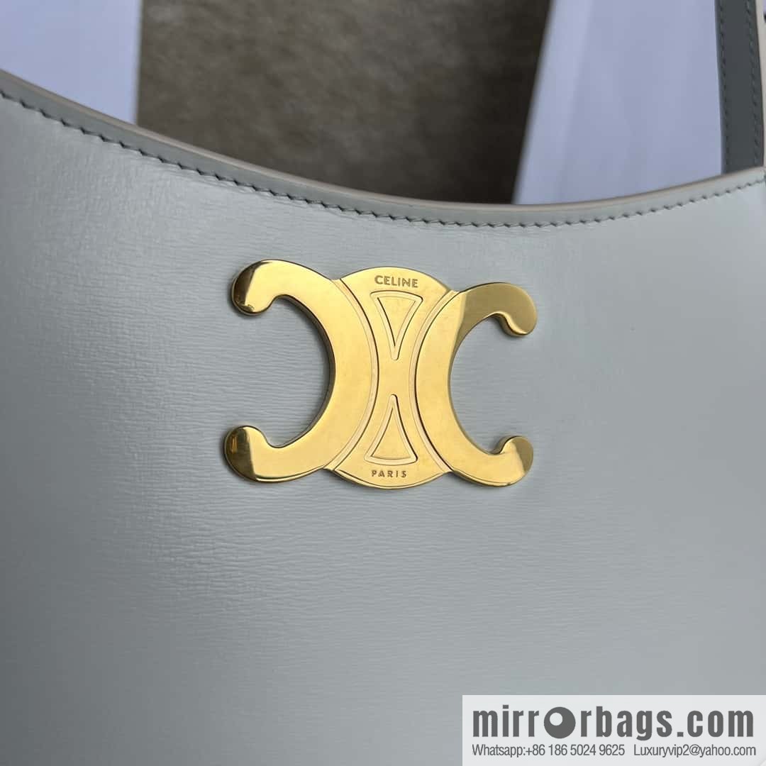 CELINE TILI Medium glossy cow leather (fabric) handbag 115703 cloud gray/gold buckle