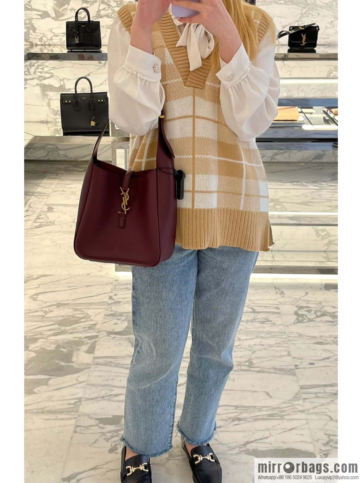 YSL 🆕 autumn and winter new Hobo armpit bag 713938 burgundy