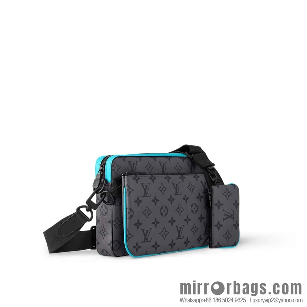 [Boutique‑grade] M11648 blue silver flower, men's bag three-piece messenger bag series TRIO messenger bag