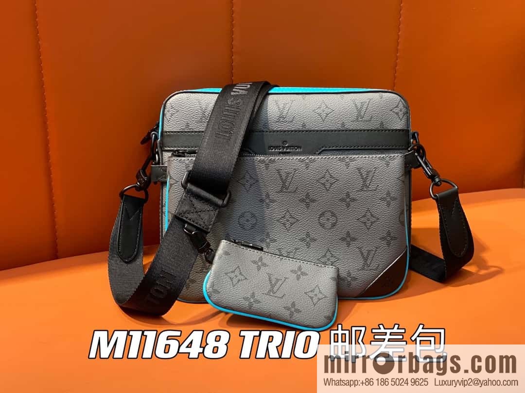 [Boutique‑grade] M11648 blue silver flower, men's bag three-piece messenger bag series TRIO messenger bag
