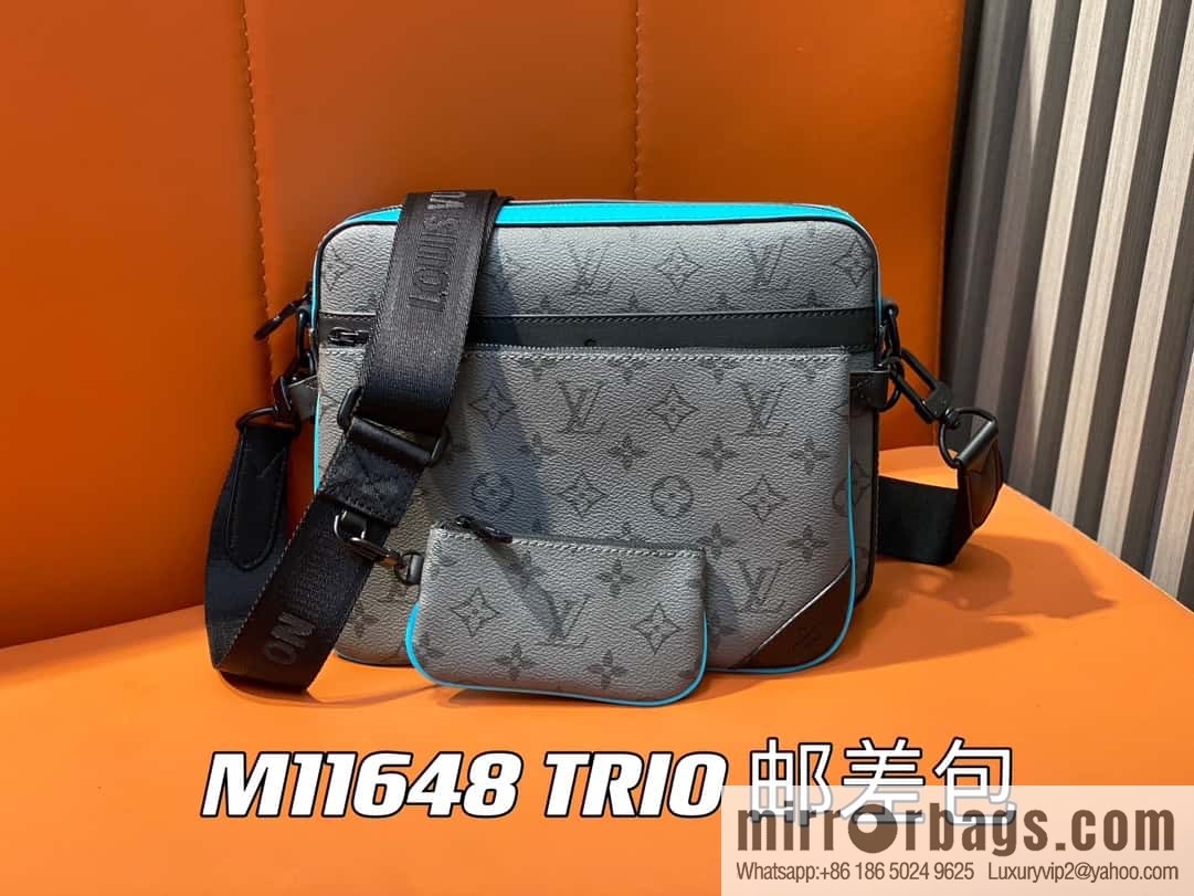 [Boutique‑grade] M11648 blue silver flower, men's bag three-piece messenger bag series TRIO messenger bag
