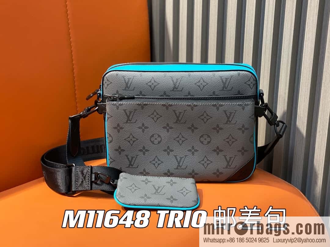 [Boutique‑grade] M11648 blue silver flower, men's bag three-piece messenger bag series TRIO messenger bag