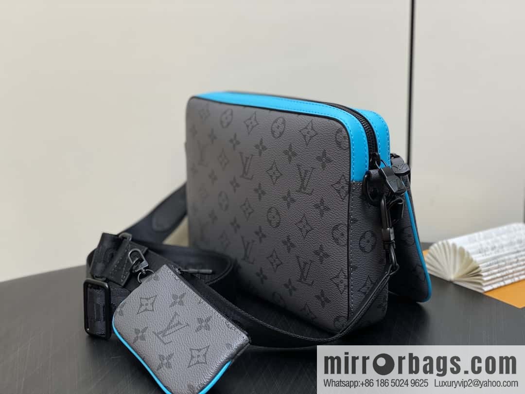 [Boutique‑grade] M11648 blue silver flower, men's bag three-piece messenger bag series TRIO messenger bag