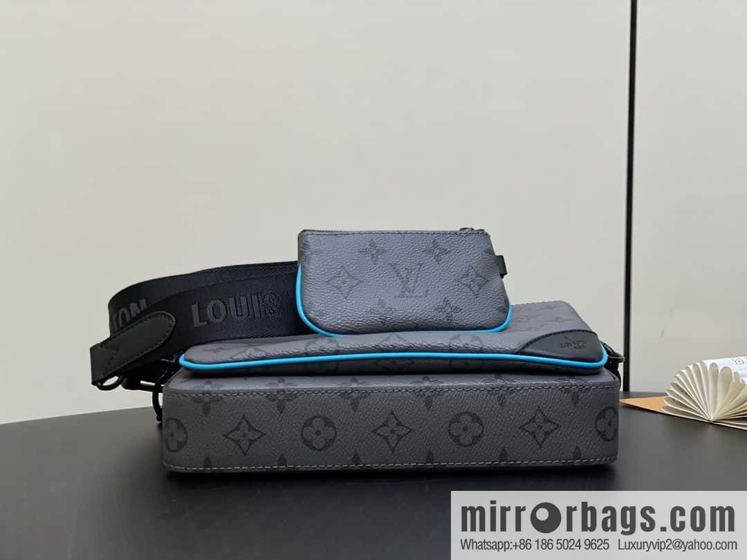 [Boutique‑grade] M11648 blue silver flower, men's bag three-piece messenger bag series TRIO messenger bag