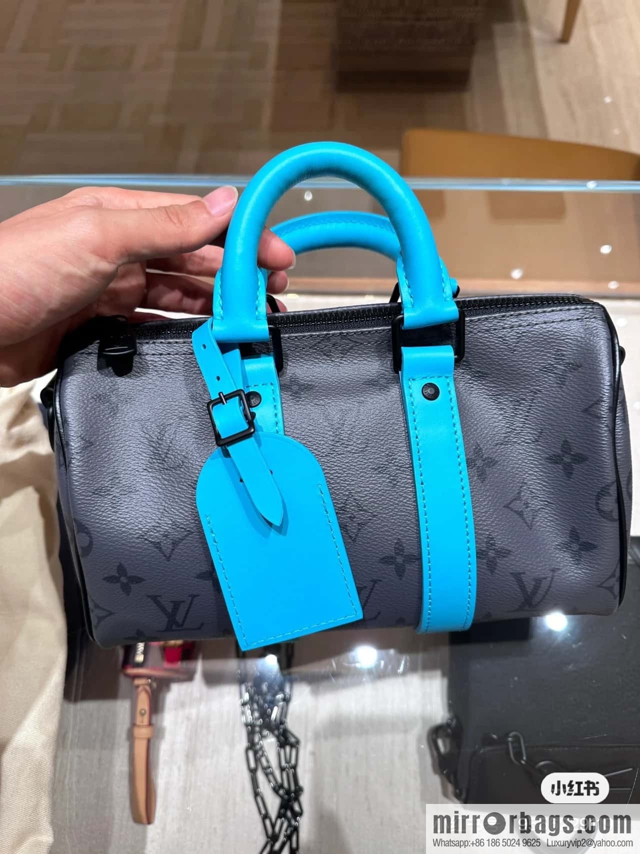 [Boutique‑grade] M11645 blue silver flower, men's pillow bag series, this Keepall 25 handbag.