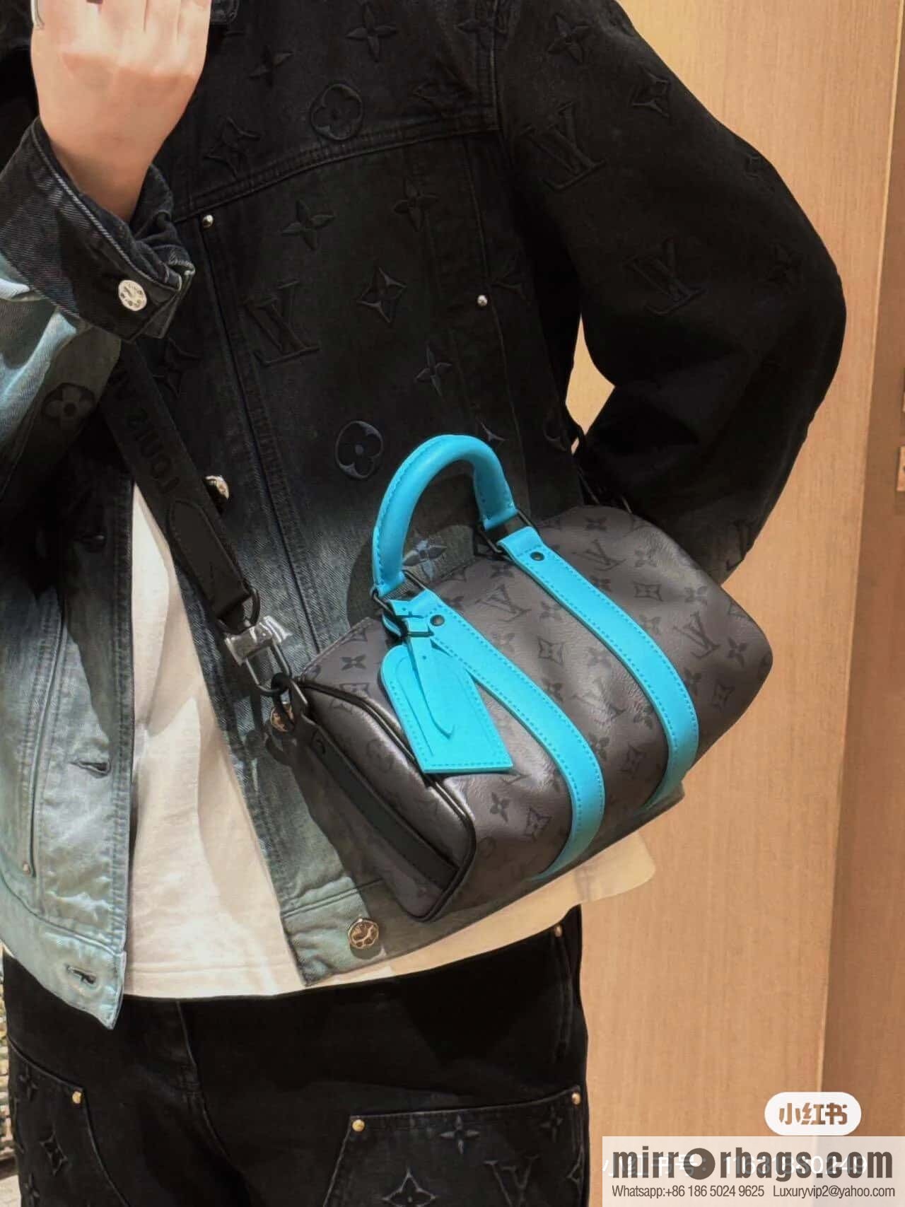 [Boutique‑grade] M11645 blue silver flower, men's pillow bag series, this Keepall 25 handbag.