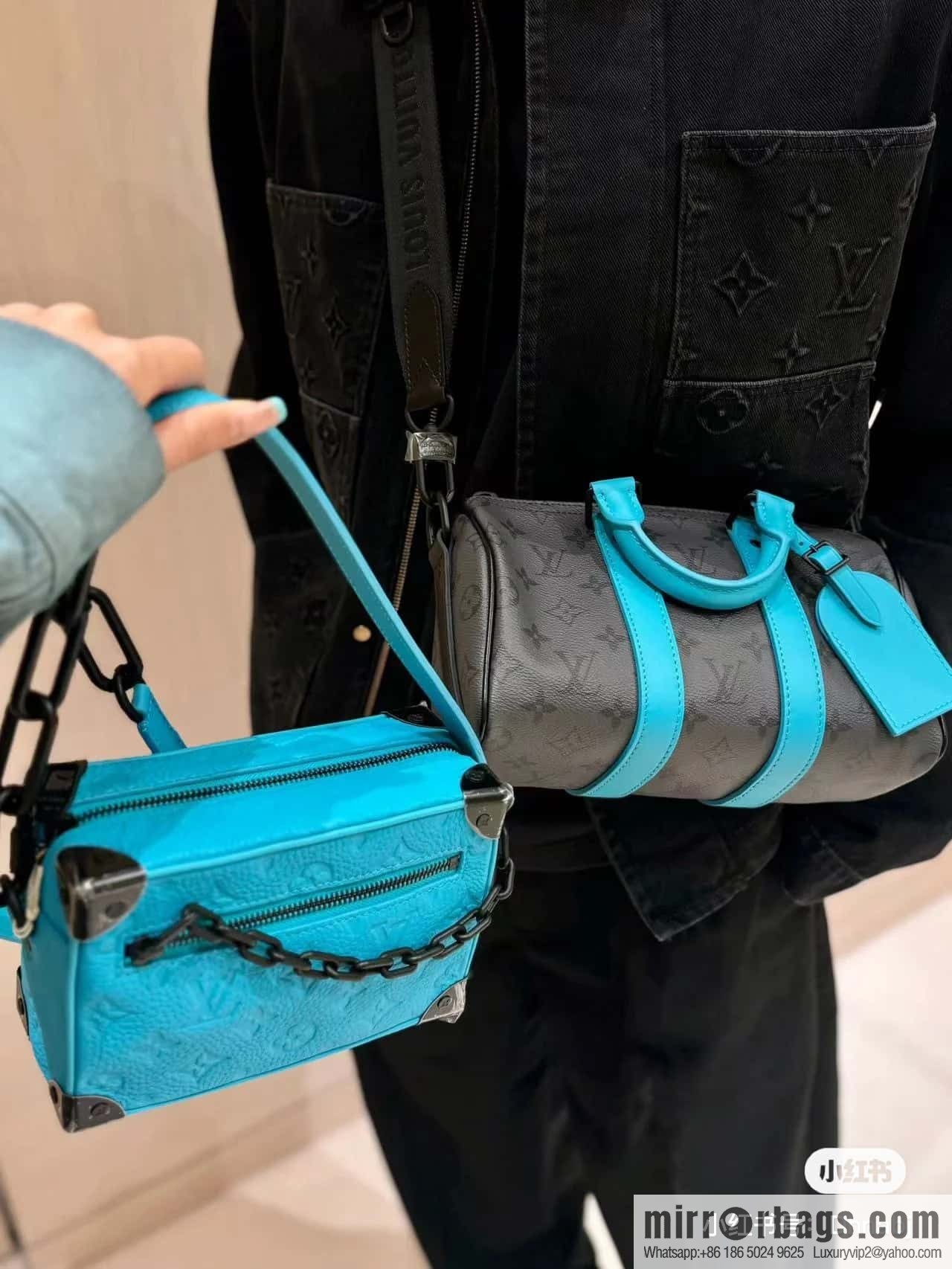 [Boutique‑grade] M11645 blue silver flower, men's pillow bag series, this Keepall 25 handbag.