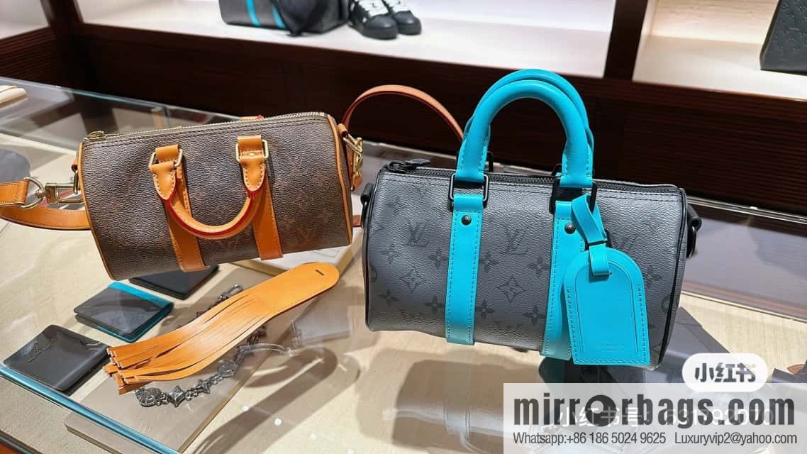 [Boutique‑grade] M11645 blue silver flower, men's pillow bag series, this Keepall 25 handbag.
