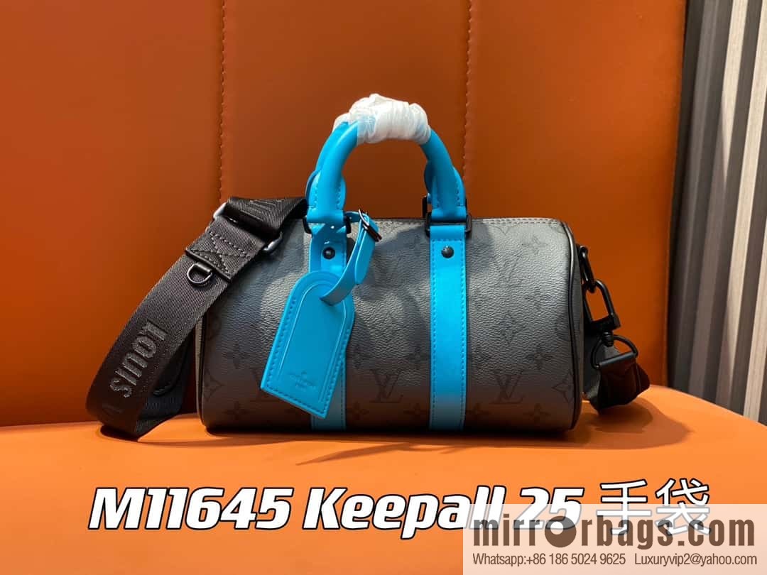 [Boutique‑grade] M11645 blue silver flower, men's pillow bag series, this Keepall 25 handbag.