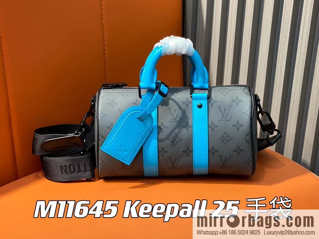 [Boutique‑grade] M11645 blue silver flower, men's pillow bag series, this Keepall 25 handbag.