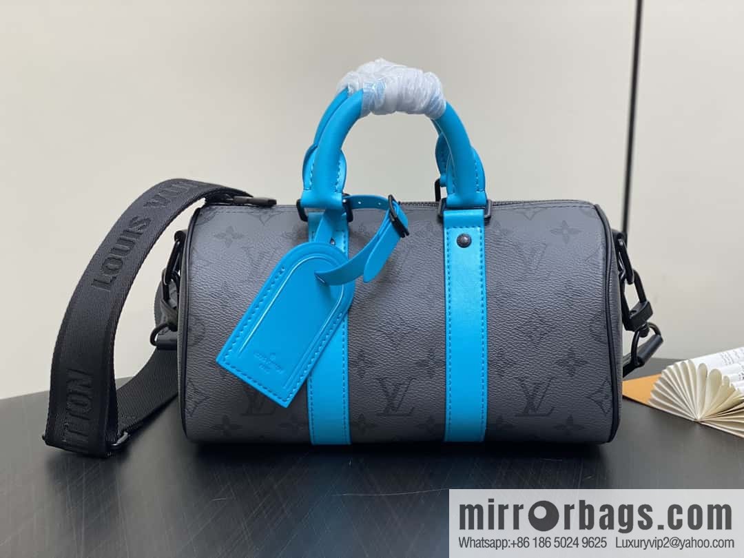[Boutique‑grade] M11645 blue silver flower, men's pillow bag series, this Keepall 25 handbag.