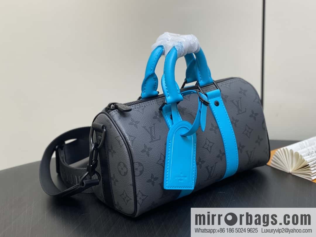 [Boutique‑grade] M11645 blue silver flower, men's pillow bag series, this Keepall 25 handbag.