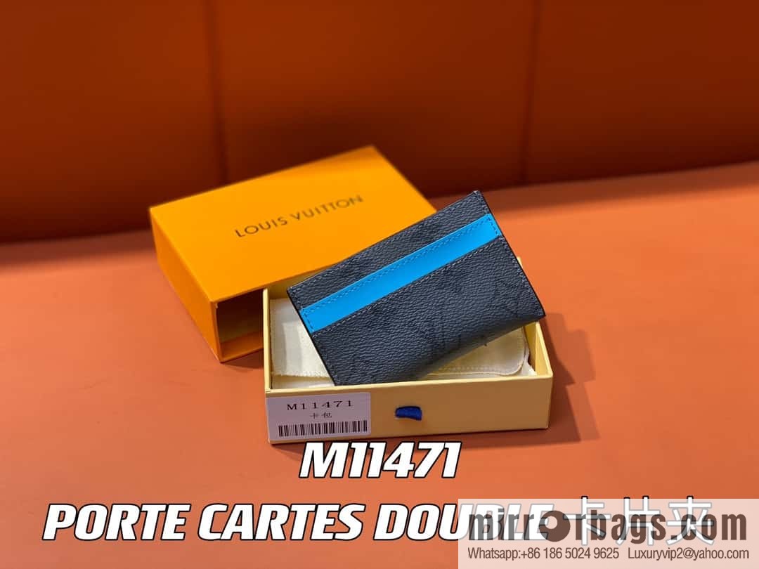 [Boutique‑grade] M11471 blue card holder wallet series PORTE CARTES DOUBLE card holder