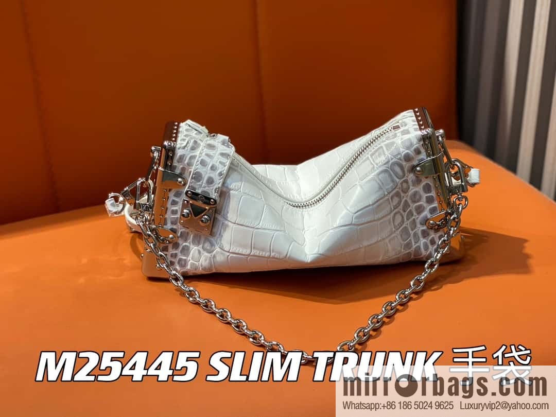 [Boutique‑grade] M25445 white Himalayan crocodile pattern full leather, soft box series SLIM TRUNK handbag