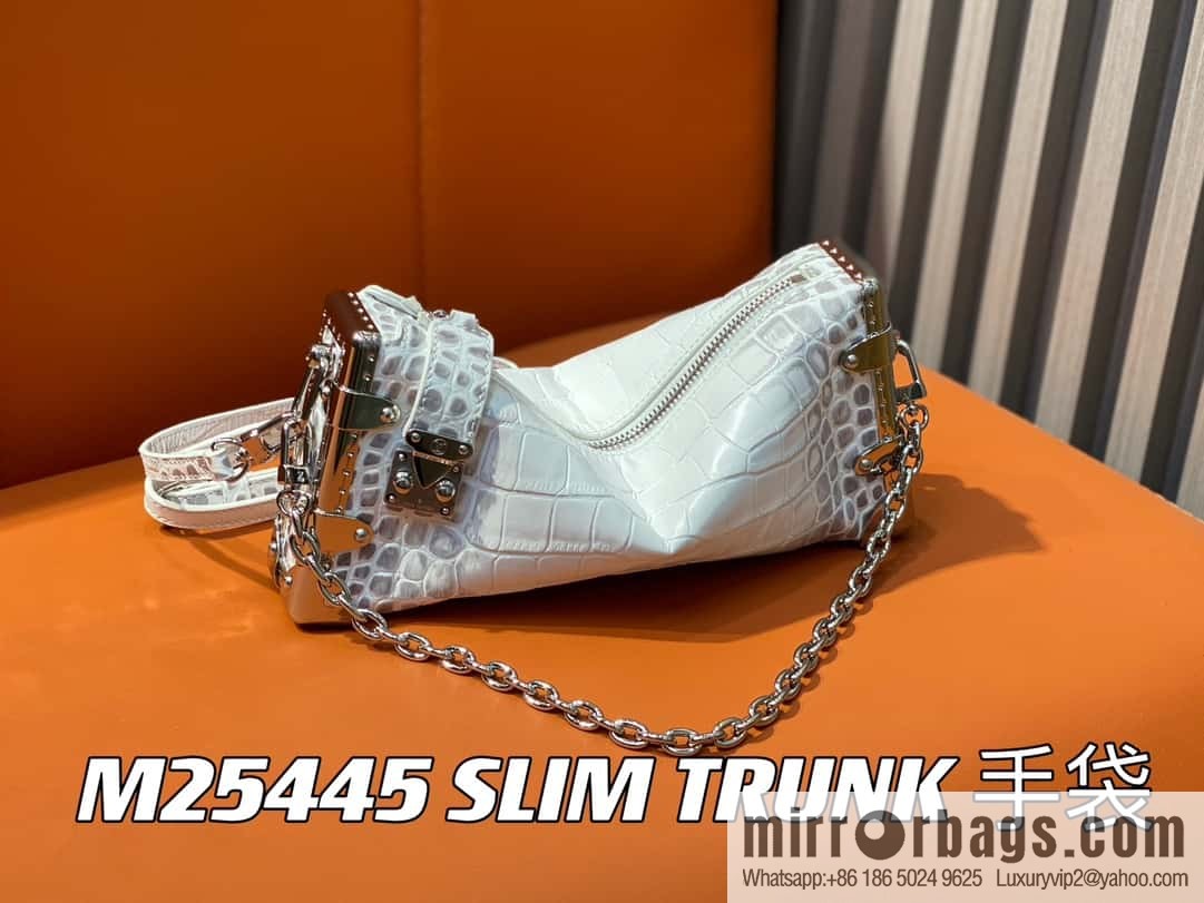 [Boutique‑grade] M25445 white Himalayan crocodile pattern full leather, soft box series SLIM TRUNK handbag