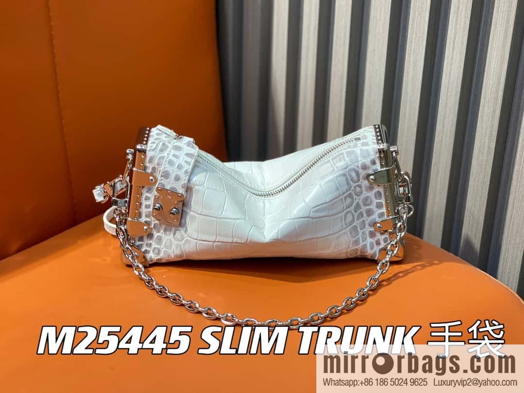 [Boutique‑grade] M25445 white Himalayan crocodile pattern full leather, soft box series SLIM TRUNK handbag
