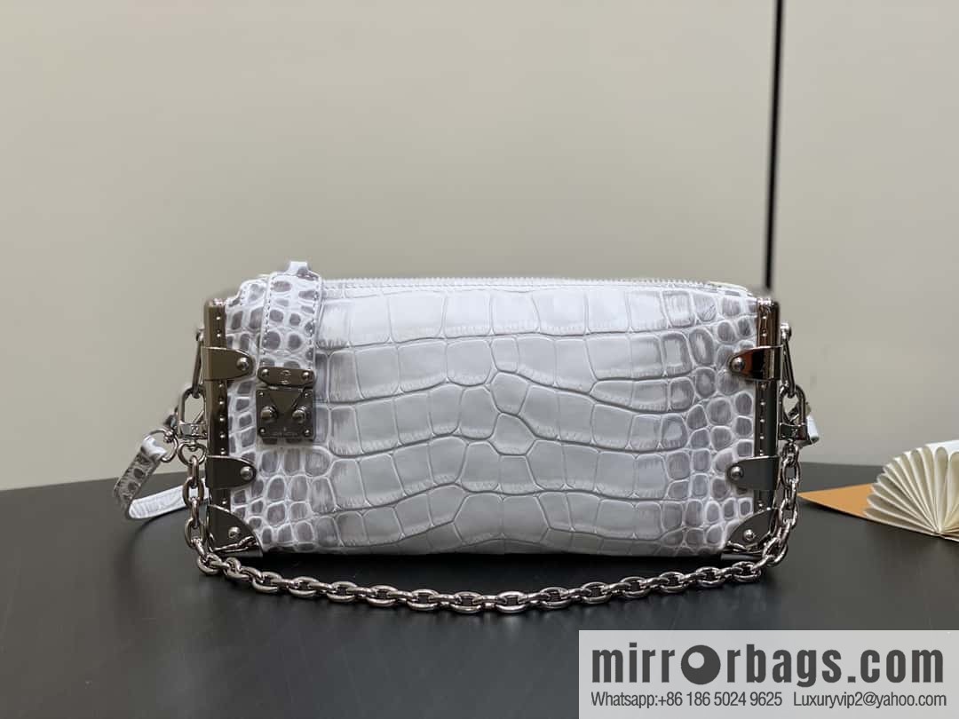 [Boutique‑grade] M25445 white Himalayan crocodile pattern full leather, soft box series SLIM TRUNK handbag